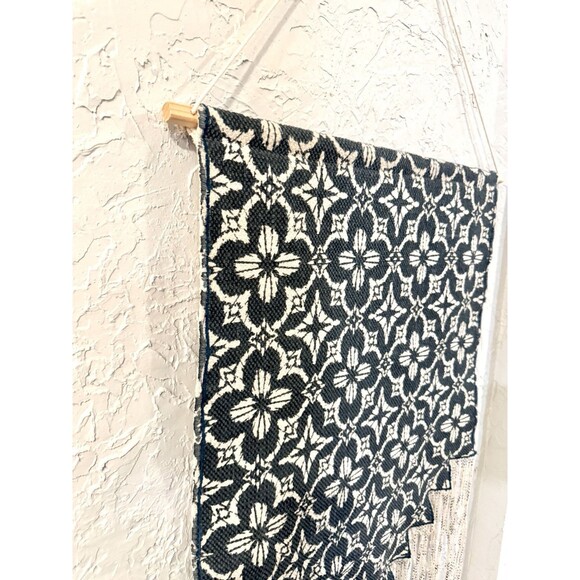 Boho Macrame Wall Hanging Hand Woven Tassels Fringe Navy Blue Cream 45 x 25 - Picture 3 of 8